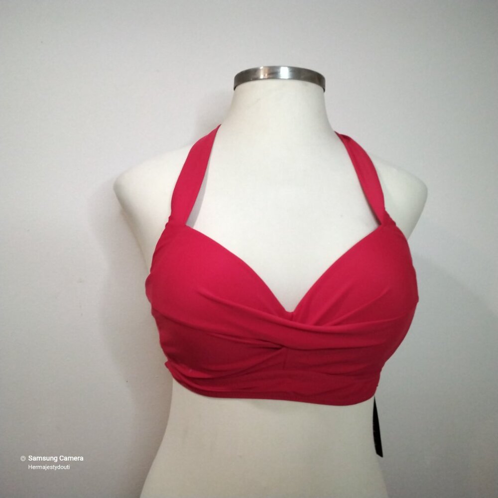 1950s Vintage Style TEMPT ME Red Padded Scrunchie Bikini Tie Halter Top NWT XL